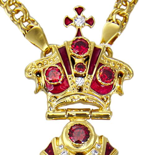 Крест наперсный из ювелирного сплава в позолоте с цепью, фианиты, высота 13 см фото 4