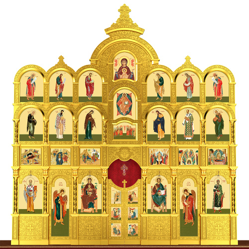 Иконостас деревянный резной "Владимирский" четырехъярусный, цвет "золото", 690х730х45 см фото 2