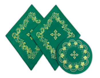 Платы под крест и плат под лампаду вышитые зеленые (1 комплект) (шелк)