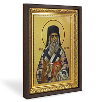 Икона святителя Нектария Эгинского, Пентапольского, в широком багете, цвет "темный дуб", на холсте, с золочением