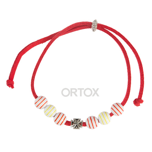 Браслет-шнурок с бусинами и крестиком, красный фото 5