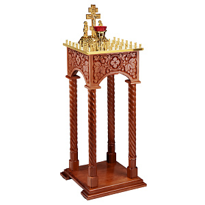 Панихидный стол на 36-50 свечей "Суздальский", цвет "кипарис", колонны, резьба, высота 100 см (на 36 свечей, сосна)