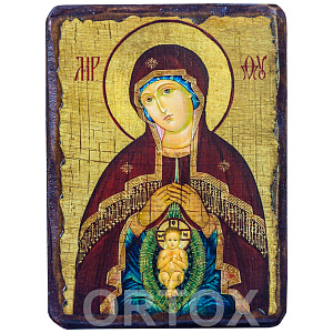 Икона Божией Матери "Помощница в родах", под старину (7х9 см)
