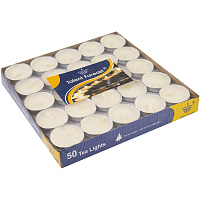 Набор парафиновых (чайных) свечей в металлической гильзе, 50 шт. в упаковке