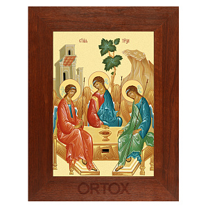 Икона Пресвятой Троицы в рамке, цвет "орех донской" (7,4х10,5 см (А7))