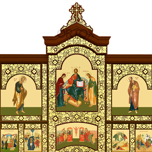 Иконостас "Суздальский" трехъярусный, цвет "кипарис с золотом", 608х483х25,4 см фото 8