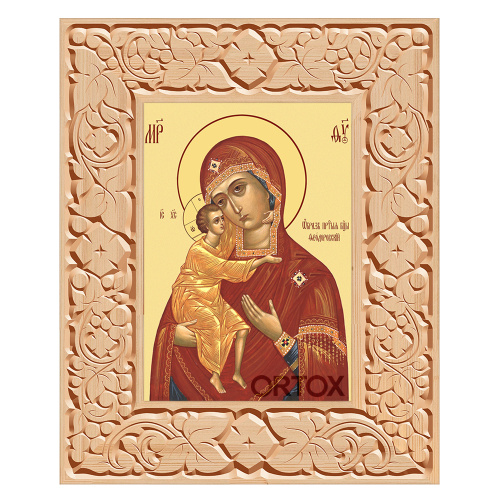 Икона Божией Матери "Феодоровская" в резной рамке, цвет "натуральное дерево", ширина рамки 12 см