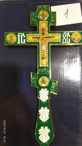 Крест напрестольный латунный восьмиконечный, 14,5х26 см, У-0631 фото 2