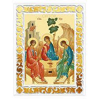 Икона Пресвятой Троицы в резной рамке, цвет "белый с золотом" (поталь), ширина рамки 7 см