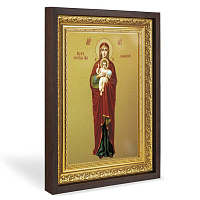 Икона Божией Матери "Валаамская", в широком багете, цвет "темный дуб", на холсте, с золочением