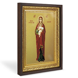 Икона Божией Матери "Валаамская", в широком багете, цвет "темный дуб", на холсте, с золочением (33,5х42,2 см (под икону А4))