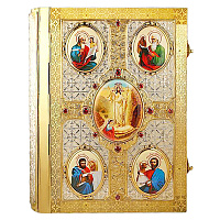 Евангелие напрестольное, латунный оклад с фрагментальной позолотой и принтом, 26х32,5 см