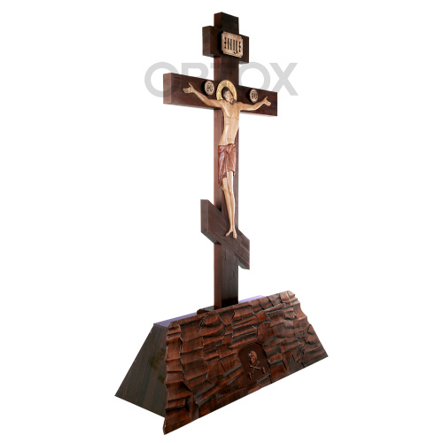 Крест-голгофа напольная, художественная тонировка, резьба, 278 см фото 3