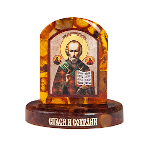 Икона настольная святителя Николая Чудотворца, 3,5х3,5 см (янтарная смола)