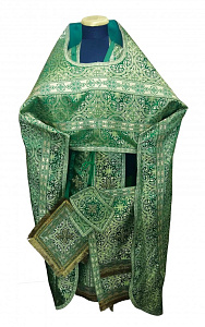 Иерейское облачение зеленое с иконой "Спас Нерукотворный", шелк (машинная вышивка)