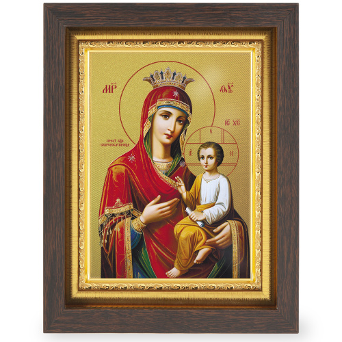 Икона Божией Матери "Скоропослушница", в узком багете, цвет "темный дуб", на холсте, с золочением №2 фото 2