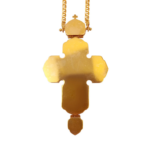 Крест наперсный из ювелирного сплава в позолоте с цепью, фианиты, 8х14,5 см фото 3