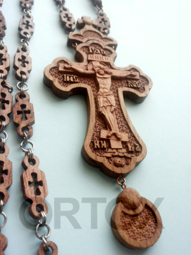 Крест наперсный деревянный резной с цепью, 7х16 см фото 3