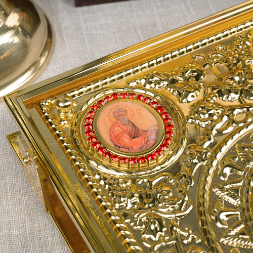 Оклад для Евангелия напрестольного, цинковый сплав, цвет "под золото", камни, 25х5х35 см фото 6