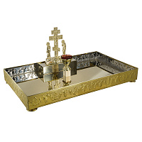 Крышка панихидного стола песковая на 100 свечей, на ножка, с литой Голгофой, чеканка, 85х50 см