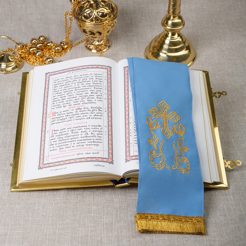 Апостол синий №2, полный оклад "под золото", эмаль, 23х30 см фото 4