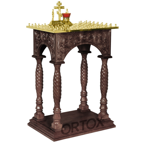 Панихидный стол на 70 свечей "Тверской" темный, 70х50 см, колонны, резьба