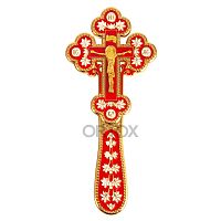 Крест требный латунный, красная и белая эмаль, 7,5х17 см, У-0052