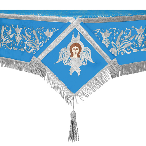 Пелена на престол комбинированная, голубая с серебром, вышивка фото 3 Пелена на престол комбинированная, голубая с серебром, вышивка фото 3