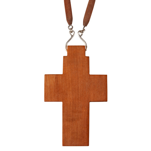 Крест наперсный латунный в серебрении на дереве с цепью, 5,7х9,2 см фото 4