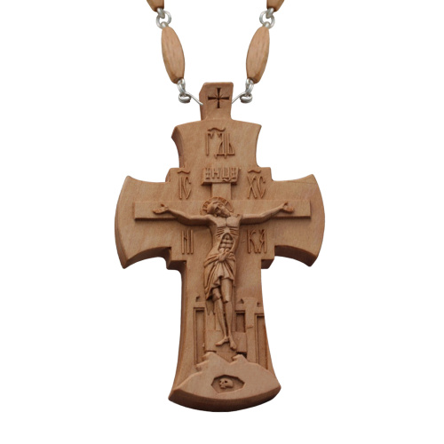 Крест наперсный "Наградной" деревянный резной, с цепью, 6,8х11,5 см