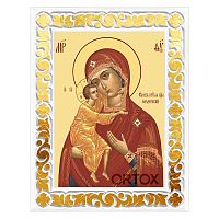 Икона Божией Матери "Феодоровская" в резной рамке, цвет "белый с золотом" (поталь), ширина рамки 7 см