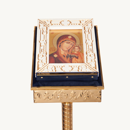 Икона Божией Матери "Казанская", в узкой резной раме, белая с золотом (патина), холст с золочением, ширина рамы 7 см фото 3