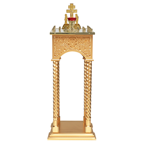 Панихидный стол на 36-50 свечей "Суздальский", цвет "золото", колонны, резьба, высота 100 см фото 5