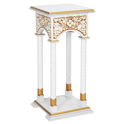 Подставка церковная "Суздальская", белая с золотом (патина), колонны, резьба, 46х46х100 см фото 2