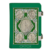 Евангелие требное среднее зелёное, оклад "под серебро", кожа, эмаль, 17х22 см