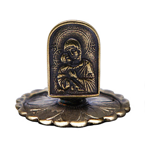 Подсвечник настольный литой с ручкой "Богородица", бронза, 3,4х3 см (вес 17 гр)