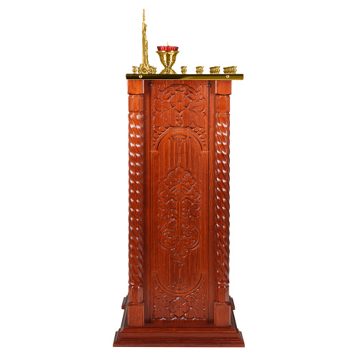 Панихидный стол на 36-50 свечей "Суздальский", цвет "кипарис", тумба, резьба, 46х46х100 см фото 3