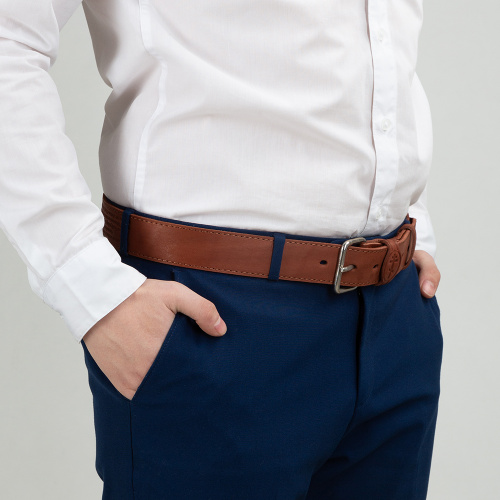 Ремень кожаный светло-коричневый с молитвой "Живый в помощи" (Псалом 90), 4 см фото 9