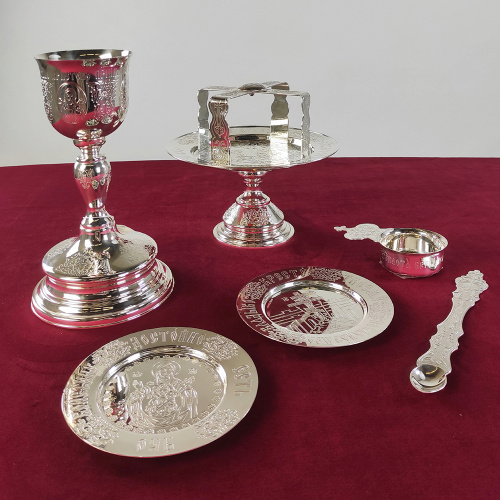 Евхаристический набор из 7 предметов на 0,25 л, ювелирный сплав, серебрение фото 2