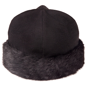 Скуфья зимняя черная, шерстяное сукно, с отворотом из норки, стеганый подклад на синтепоне (58 размер)