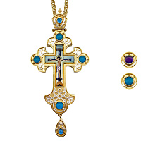 Крест наперсный из ювелирного сплава в позолоте и серебрении с цепью, фианиты, 7,5х16 см