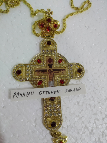 Крест наперсный с цепью, цинковый сплав, камни, 8,5х18 см, У 55-0056 фото 3