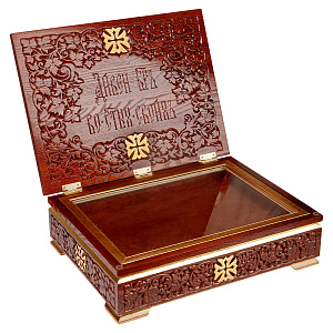 Ковчег для мощей "Суздальский", цвет "кипарис" с золотом (поталь), 40х30х13 см (с надписью)