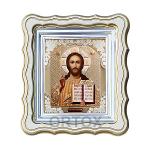 Икона Спасителя, 25х28 см, фигурная багетная рамка №1 (светлый киот)