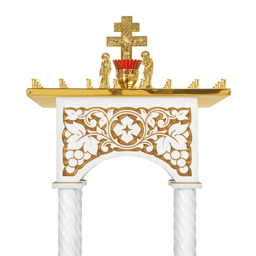 Панихидный стол на 36-50 свечей "Суздальский" белый с золотом (патина), колонны, резьба, высота 100 см фото 7