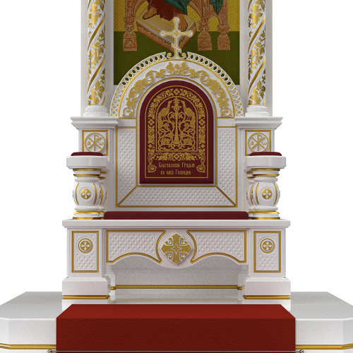 Архиерейский трон с сенью "Романовский" белый с золотом (поталь), 113х89х351 см фото 5