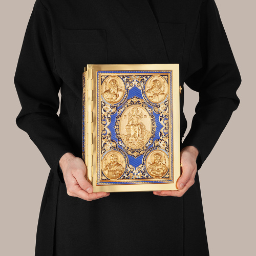 Апостол синий №2, полный оклад "под золото", эмаль, 23х30 см фото 6