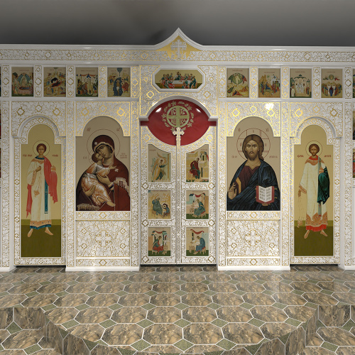 Иконостас двухъярусный (г. Красноярск), белый с золотом (патина), 542х304х16 см фото 3