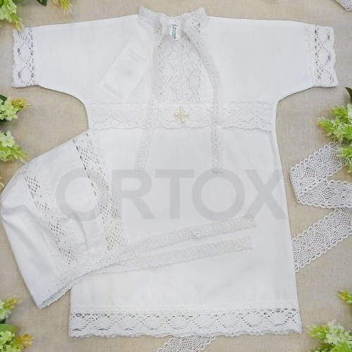 Комплект для крещения "Классика" белый: рубашка, чепчик, пеленка, размер в ассортименте фото 7