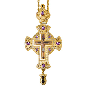 Крест наперсный с цепью, цинковый сплав, камни, 8,2х17,5 см (фиолетовые камни)